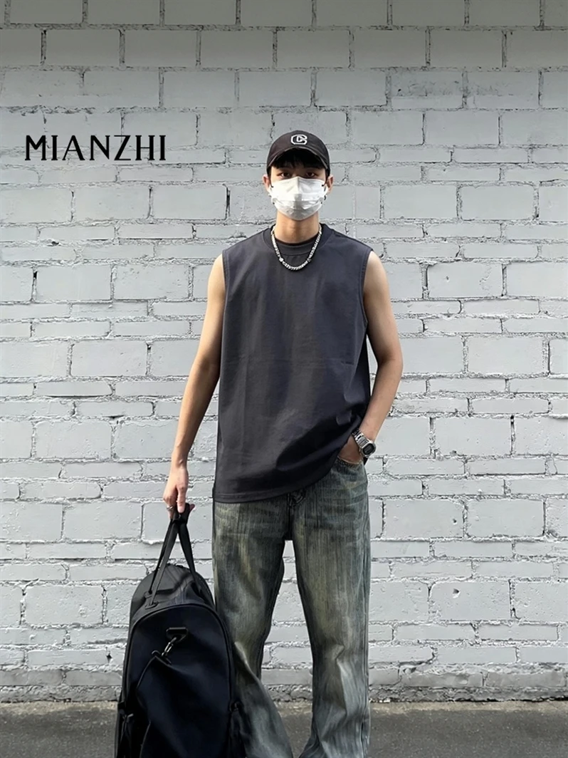 

Хлопковая мужская летняя модная спортивная футболка свободного кроя с круглым вырезом и открытыми плечами