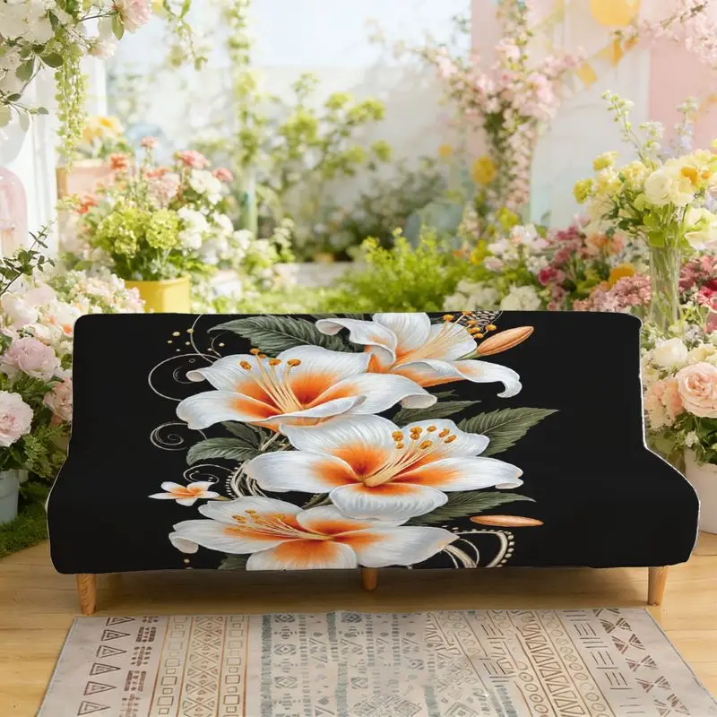 

Эластичный диван-кровать с принтом, чехол для дивана без подлокотников, белая лилия с цветочным узором