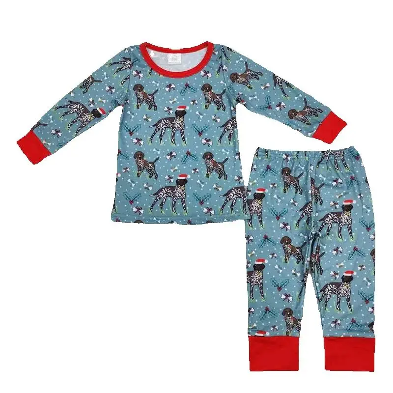 Kids Matching Clothes Long Sleeve Set And Romper With Modal Christmas Puppy Red Green Print Children baby boys Outfits rts