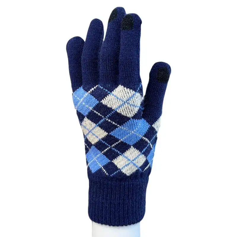 1 Paar Touchscreen-Handschuhe mit dickem Karomuster, Winterhandschuhe für Erwachsene, Männer und Frauen, Studenten, mit geteilten Fingern, zum Warmhalten beim Reiten, niedliches Paar – Detail 6