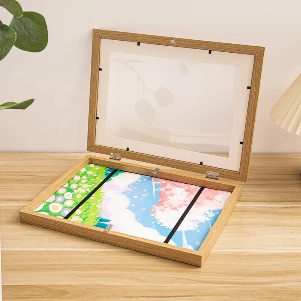 Multi-functional Wooden Picture Frame Wall Mount Rectangle Flip Photo Frame Magnetic Closure Changeable Flip Art Frame