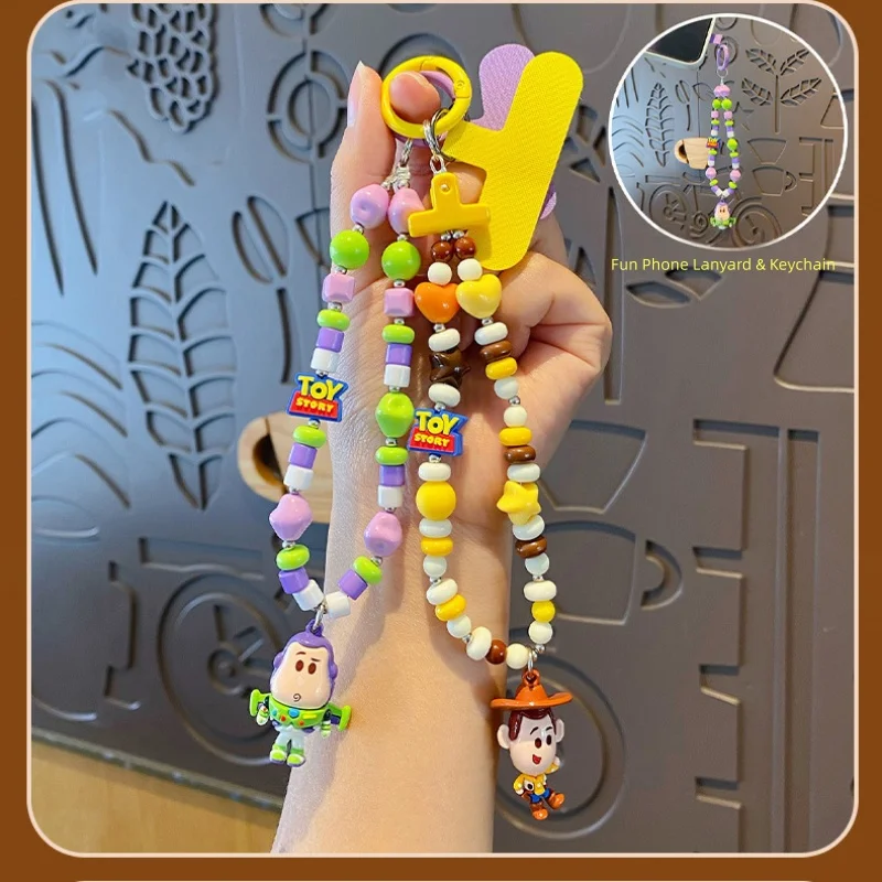 Disney Toy Story Mini porte-clés cordon de téléphone perlé, breloque de sac couleur Dopamine, cadeau, accessoires authentiques