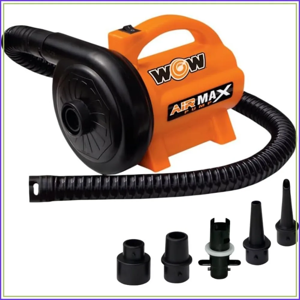 600L/min Electric Air Pump for Inflatables - 120V AC, 5 Nozzles, Inflate & Deflate, Orange