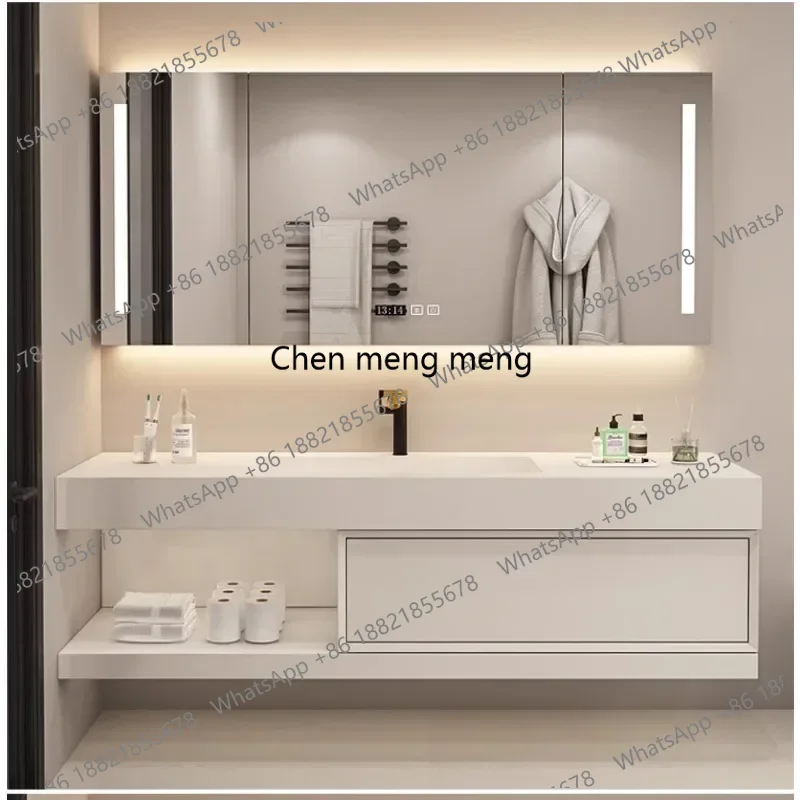 

Rock Slab Seamless Ceramic Integrated Basin Bathroom Cabinet Hand Wash Basin Bathroom Cabinet Solid Wood