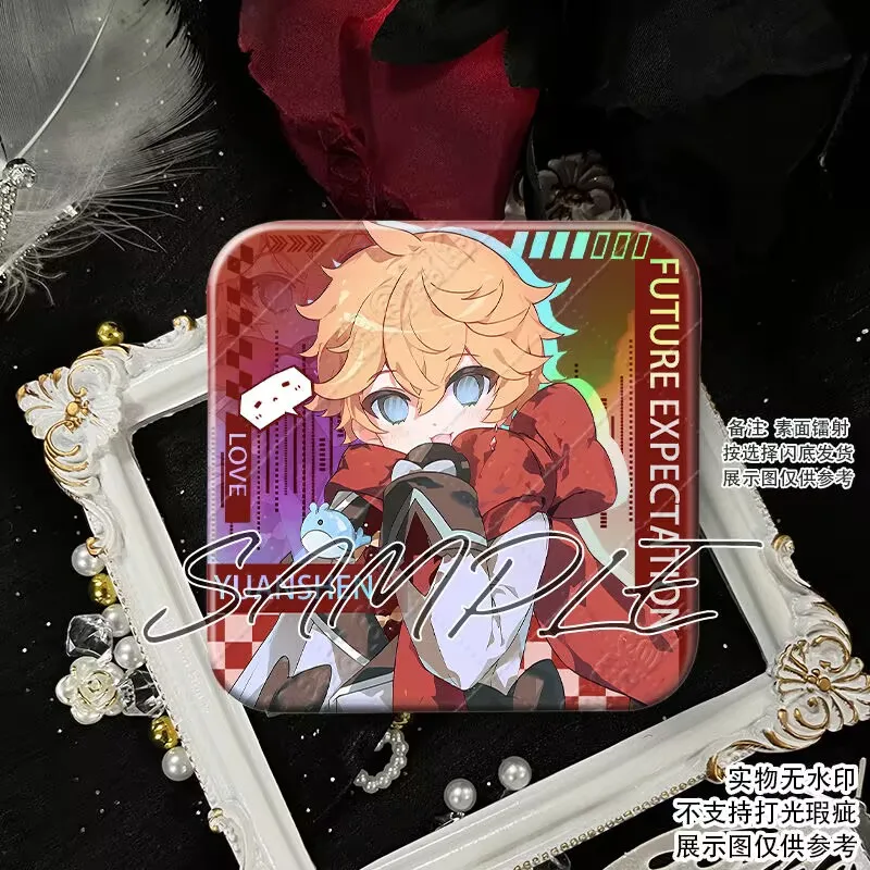 Baji 'Scattered Soldier, Funina, Zhongli, Dada Arya' 2D 주변기기 더블 플래시 레이저 사각형 배지 무료 브로치