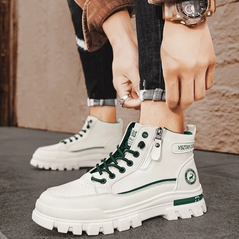 

Fashion Men's High-top Boots Casual Leather Boots Men's Sneakers Lace Up Ankle Boots Motorcycle Platform Boot Zapatillas Hombre