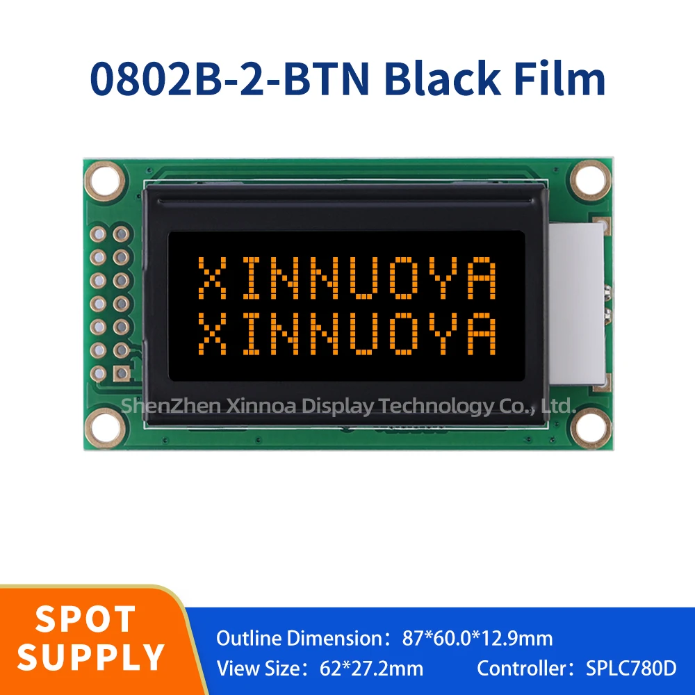 Manufacturer Lcm0802B-2 Btn Black Film Orange Character Splc780D Display Module 14Pin Lcd Screen Lcd Display Screen