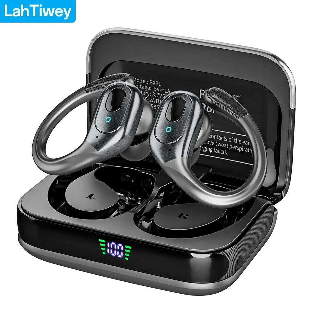 

Беспроводные наушники Bluetooth-наушники с микрофонами, временем воспроизведения 75 часов, водонепроницаемость IP7, наушники со светодиодным дисплеем для спортивного зала