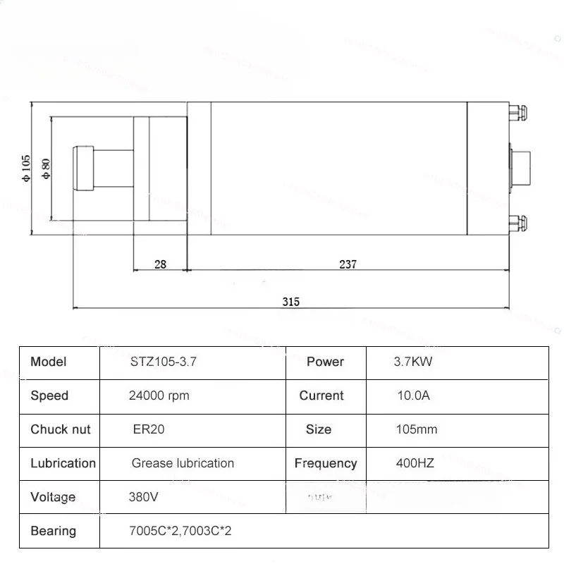 

3.7KW ER20 CNC Water-Cooled Spindle Motor 220V 380V Diameter 105mm Milling Spindle Used For CNC Engraving Milling Machines