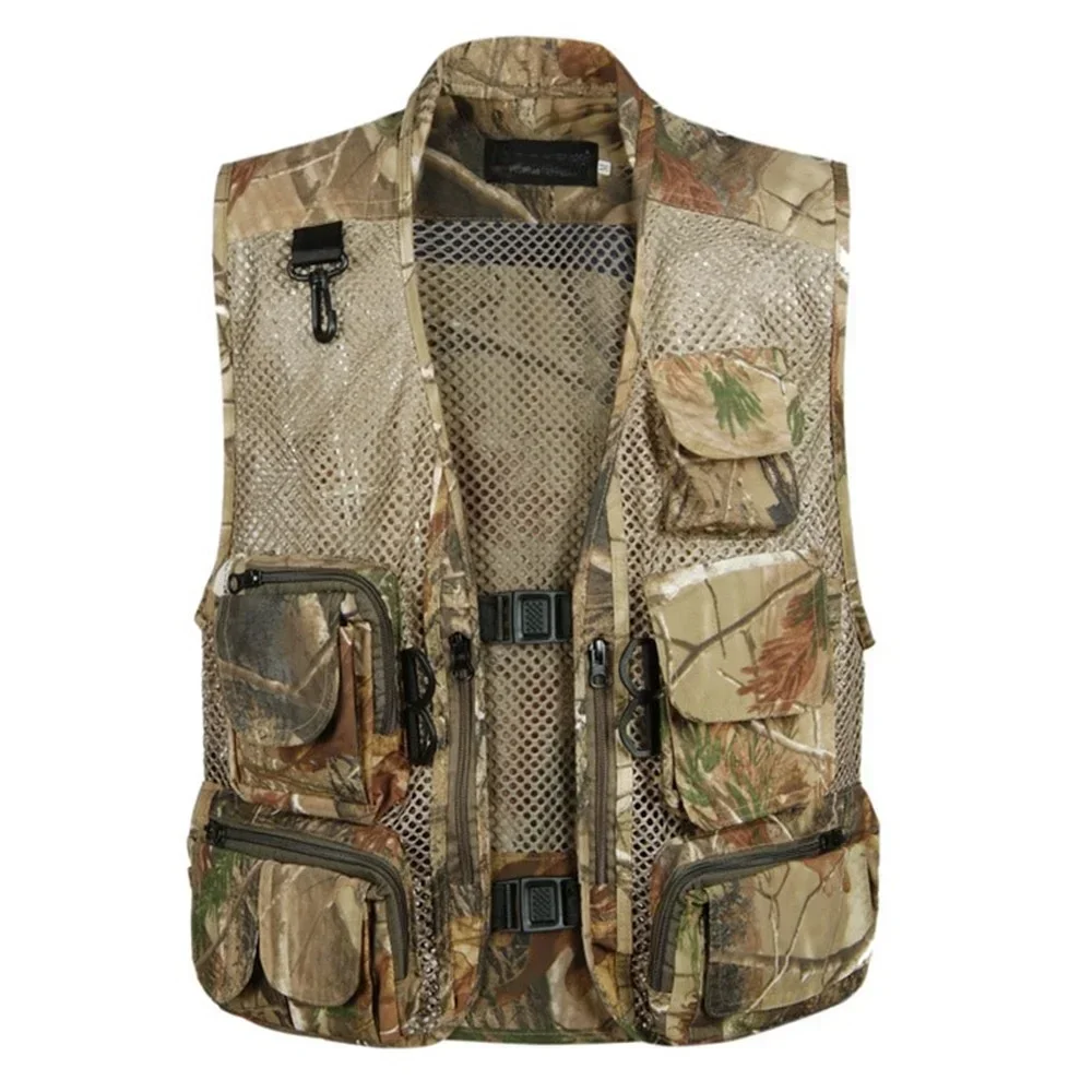 Summer Baggy Causal Mens Mesh Vest Multi Pocket Photographers Male Sleeveless Jackets Gauze Green Camouflage Waistcoat for Men