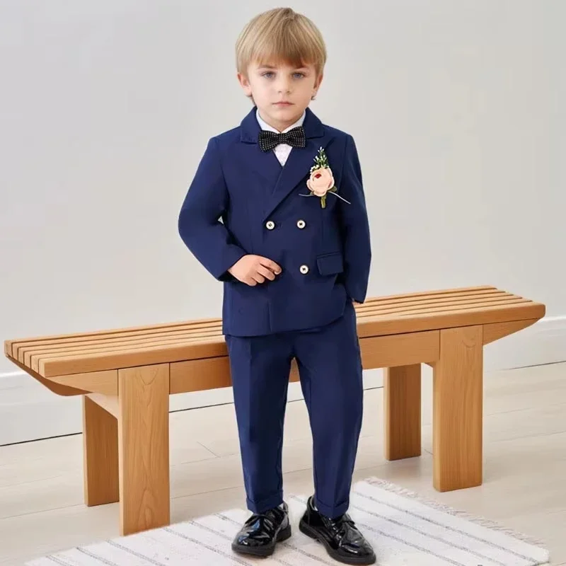 Boys Wedding Suits Fashion Double Breasted Black Formal Child Piano Performance Outfits 4 To 10Y Kids School Uniform Blazer Set