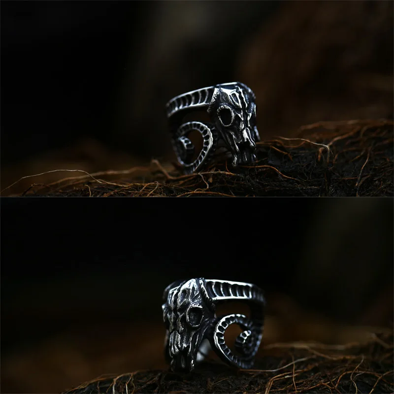 Beier 316L Stainless Steel Nose Viking Ancient Dish Sheep Head Skull Man Ring Vintage Opening Animal Jewelry BR8-042