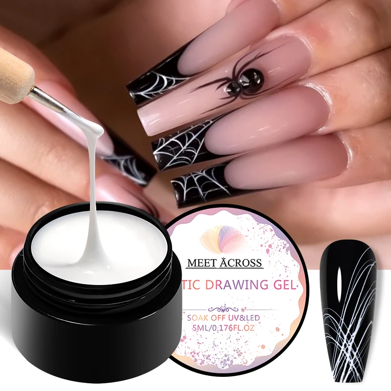 MEET ACROSS 5ml Biały Czarny Czerwony Pająk Rysujący Żelowy Lakier do Paznokci UV Pająk Lakier Żelowy Kontur Paznokci Wszystko Do Manicure