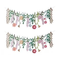 INS Kids Vintage Flower Happy Birthday Garland 100Days Paper Leaves Flower Flag Hanging Festive Party Backdrops Decoration