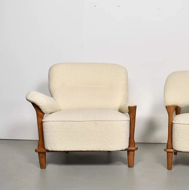 French Cream Fabric Single Sofa Medieval Balcony Leisure Sofa Chair Nordic Lamb Fleece Sofa Tiger Chair