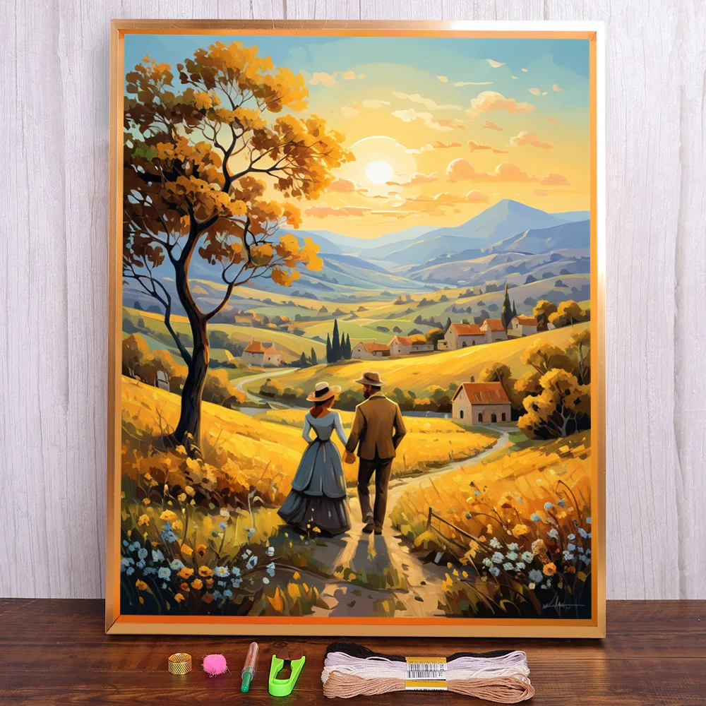 

Scenery Couple Printed Fabric 11CT Cross Stitch Embroidery Full Kit Handiwork Sewing Knitting Handicraft Counted Magic Needle
