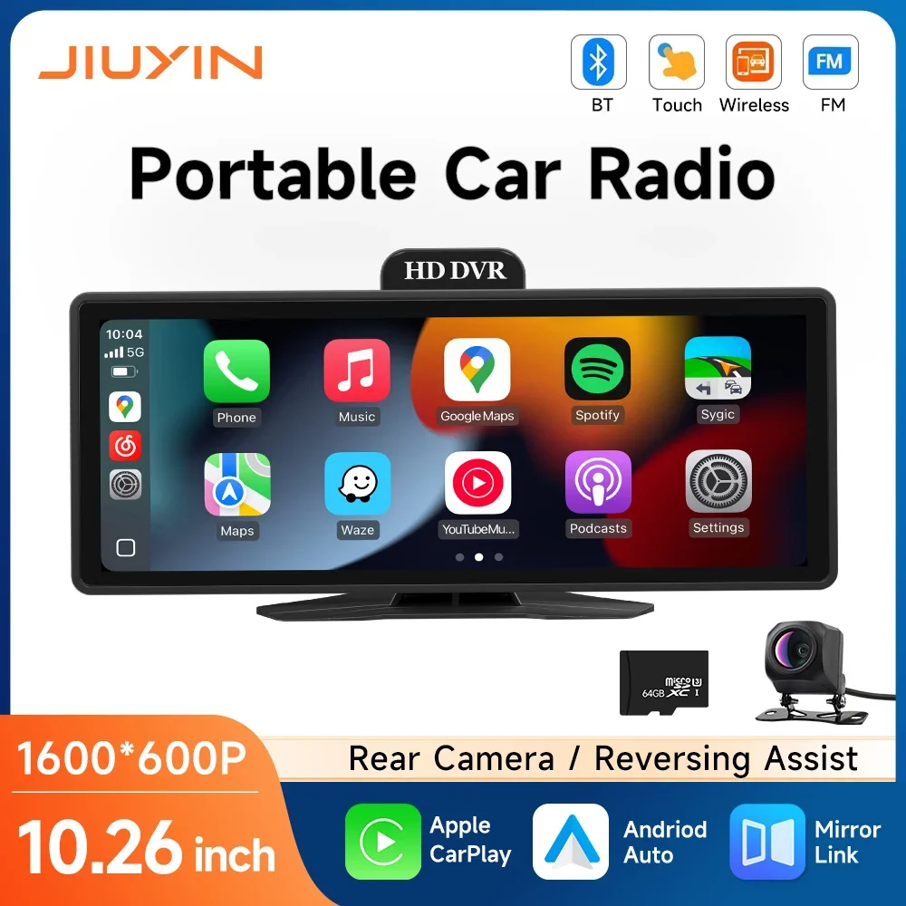 JIUYIN Universal 10.26'' Car Radio Screen Multimedia Video Player Wireless Carplay Android Auto Mirror Link BT AUX TF USB
