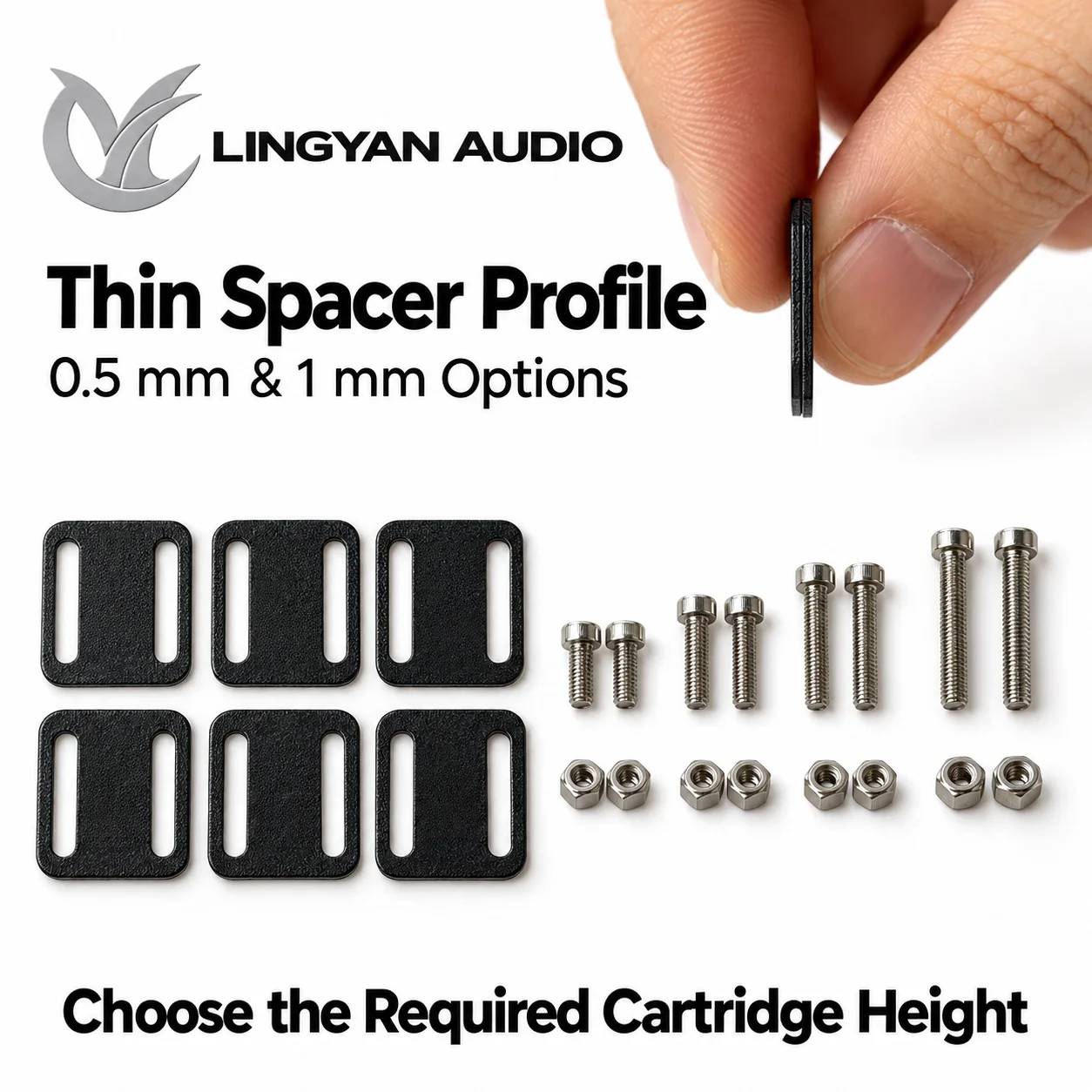 LINGYAN AUDIO Cartridge Height Spacer Kit 0.5mm 1mm 6PCS with Screws for Turntable Headshell Adjustment
