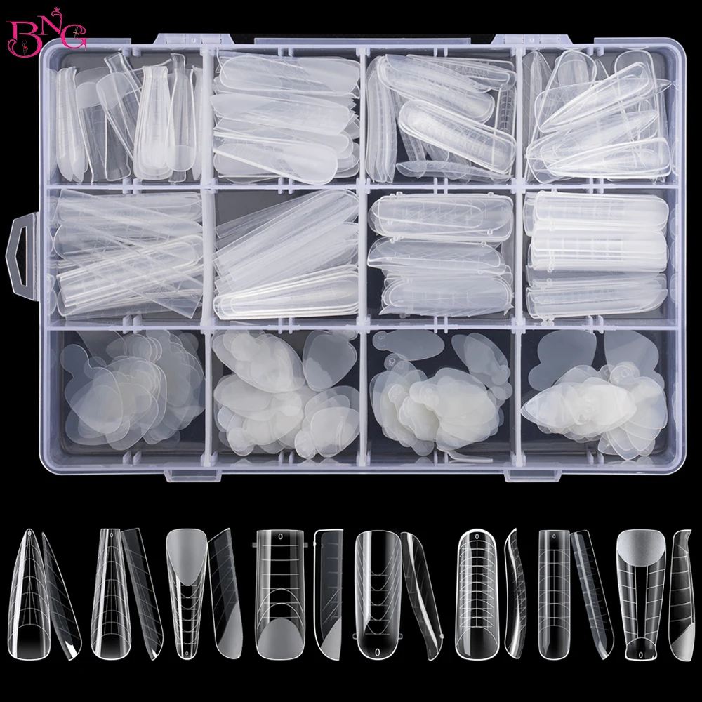 288pcs Dual Forms Finger Poly Nail Gel Quick Building Extension Mold with French Silicone Sticker Stiletto Upper Forms Manicure