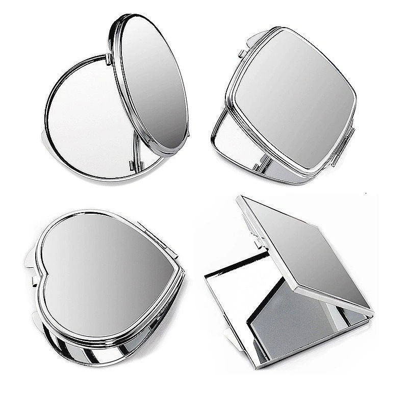 

Stainless Steel Makeup Mirror Heart Square Round Shapes, Metal Vanity Mirror for Personal Use
