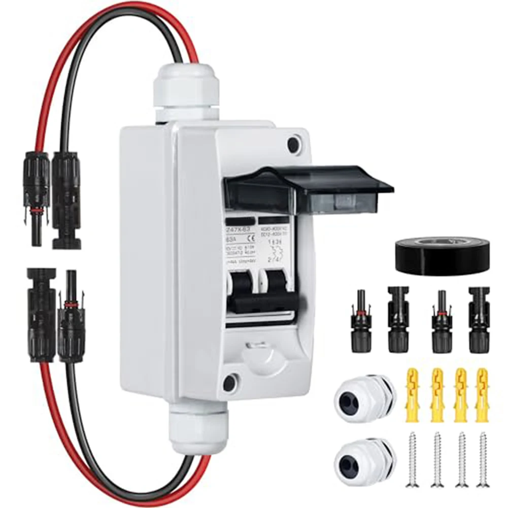2 Poles Circuit Breaker DC Circuit Breaker Box Solar Panel Systems Waterproof Shell ACDC 400V Switch Accurate Current Trip