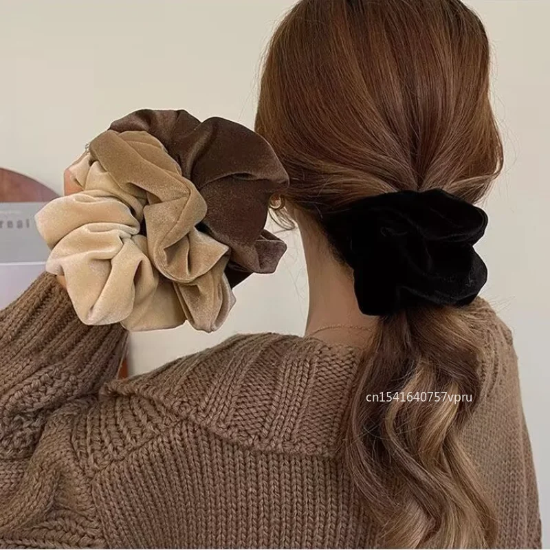 

New Women Hair Tie Soft Headwear Large Elastic Rubber Hair Rope Vintage Velvet Scrunchie Girl Ponytail Holder Hair Accessories