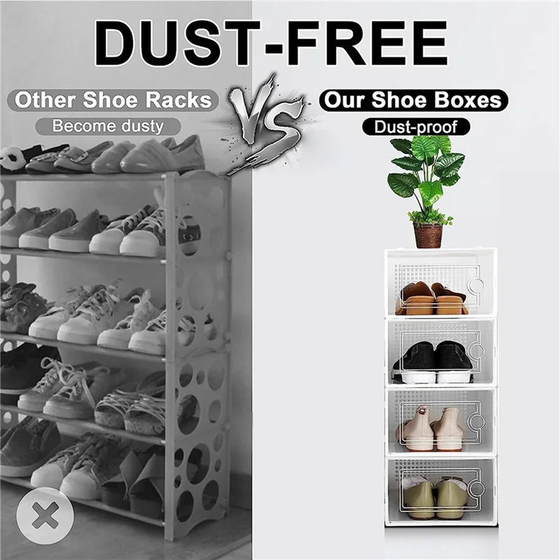 

ABAE-4X Shoe Storage Box, Clear Transparent Shoe Storage Boxes Hard Plastic Stackable Organiser Containers Bins White