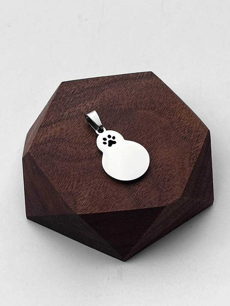 1pcs Custom Stainless Steel Gourd Shape Pendant With Paw Personalized Nameplate Necklace Laser Engraved Charm Keychain Gift