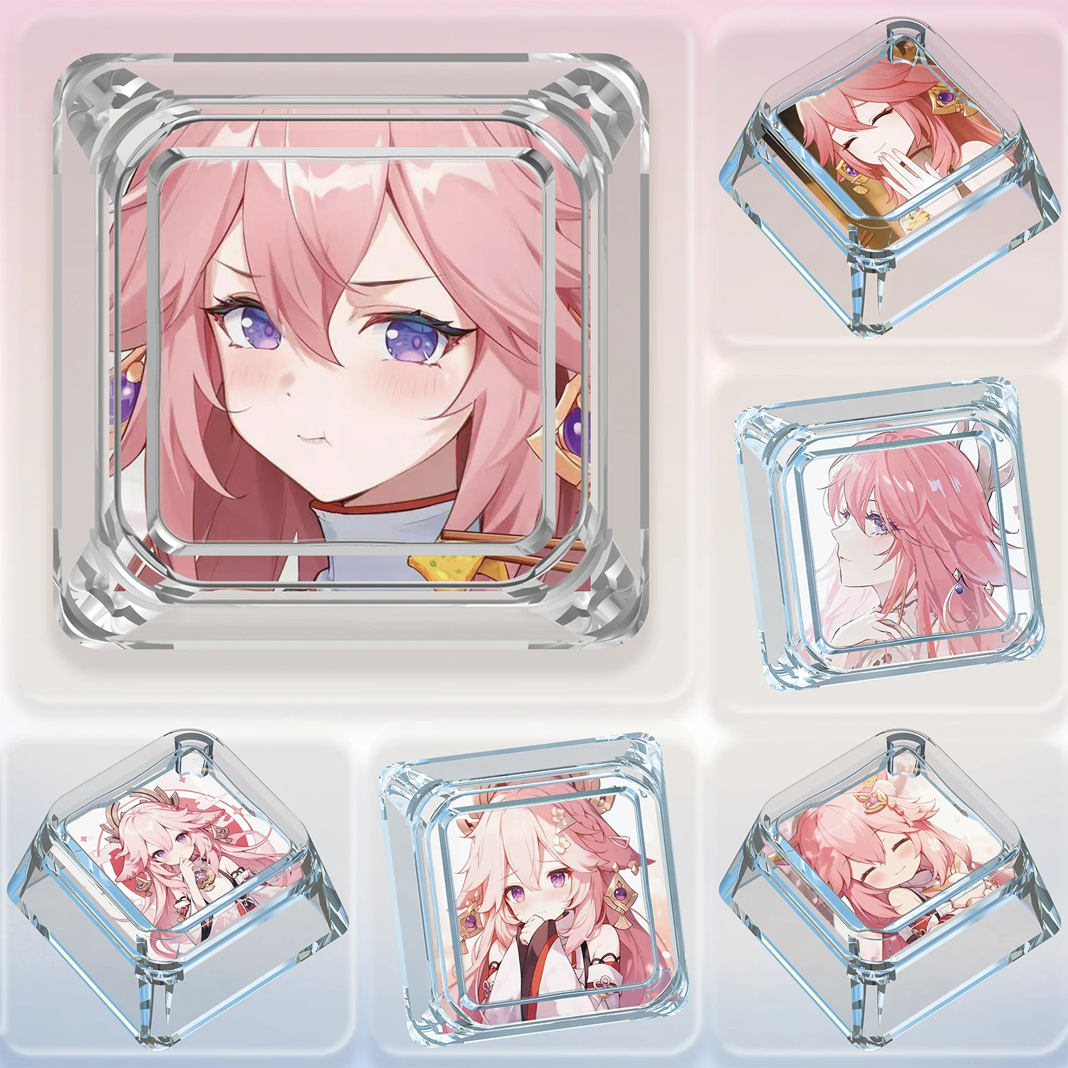 

Genshin Impact Yae Miko Keycaps Personality Transparent Cute Expression Single Wooting Mechanical Keyboard Nightmare Keycap