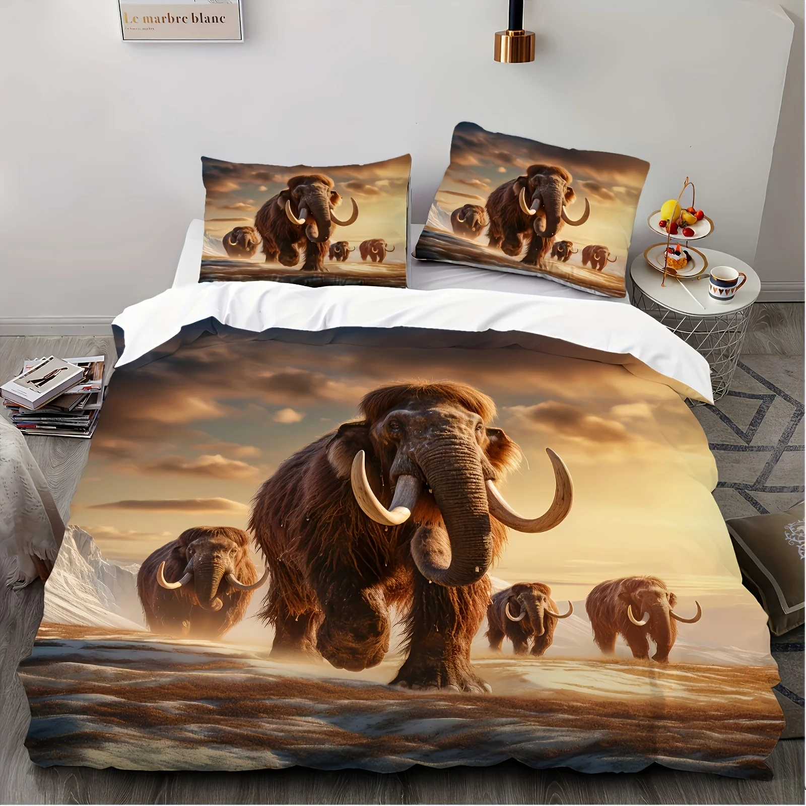 3D Printed Duvet Cover Set Mammoth Running Theme Soft Bedding Set Single Twin Size For Kids Primitive Wilderness Style Bed Decor