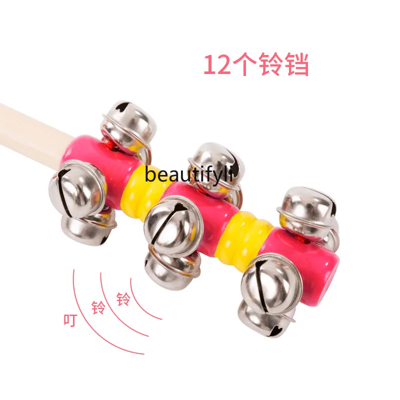 Wooden hand rattle baby children kindergarten dance props backing track bell musical instrument toys