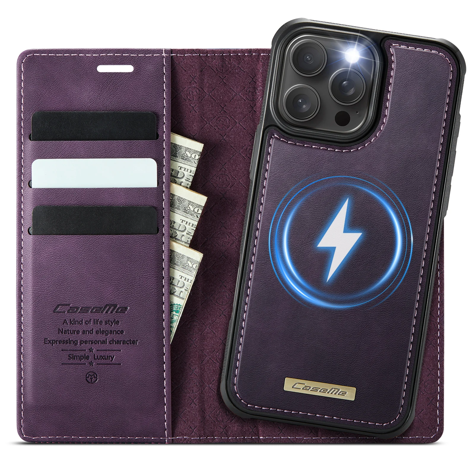 

for iPhone 16e/16/15/14/13/12/11 Pro Max Case Detachable with Card Holder,2 in 1 Flip Folio with RFID Blocking Stand Wrist Strap