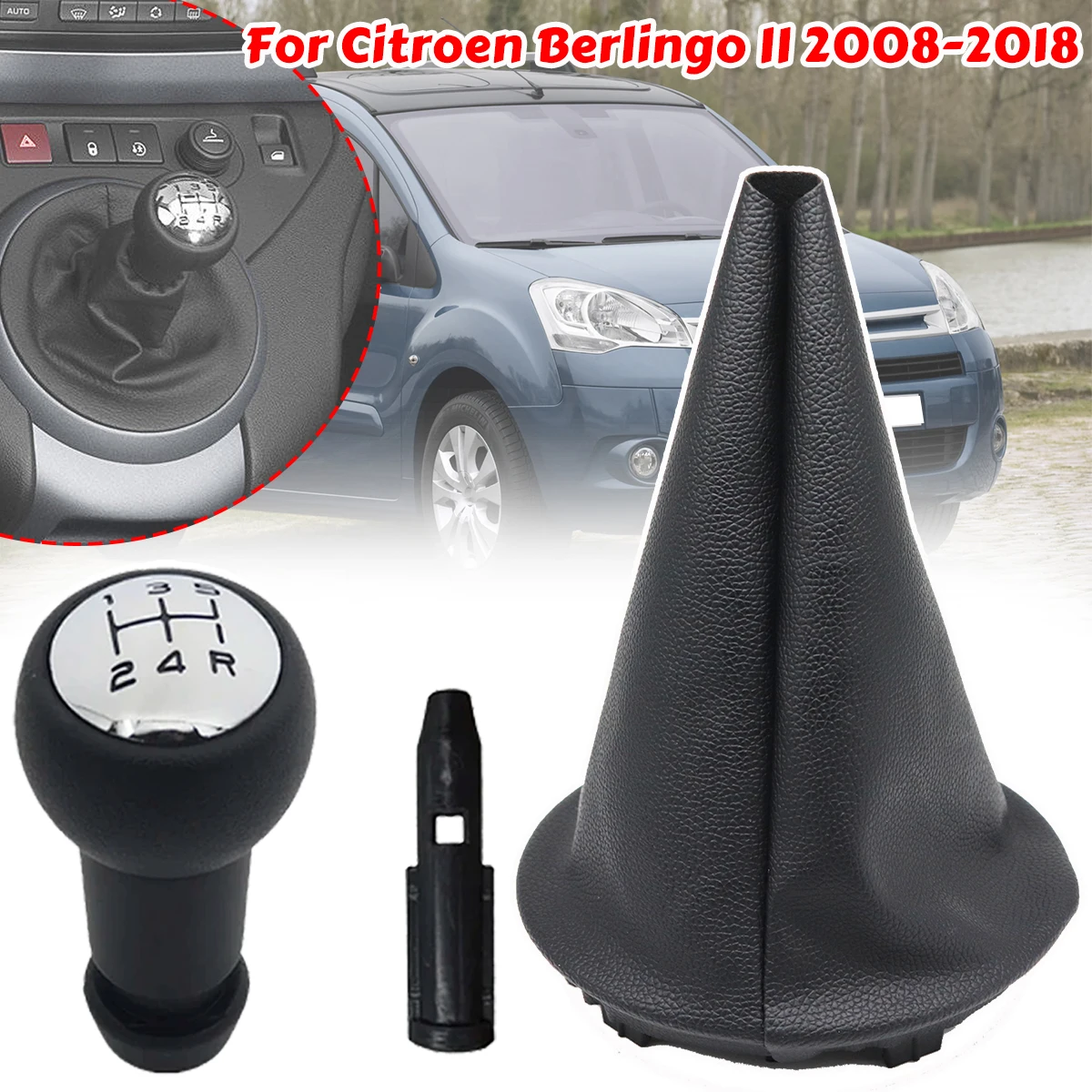 Car Gear Shift Knob with Gaiter Boot Cover For Citroen Berlingo II Peugeot Partner 2008 2009 2010 2011-2018 Interior Accessories