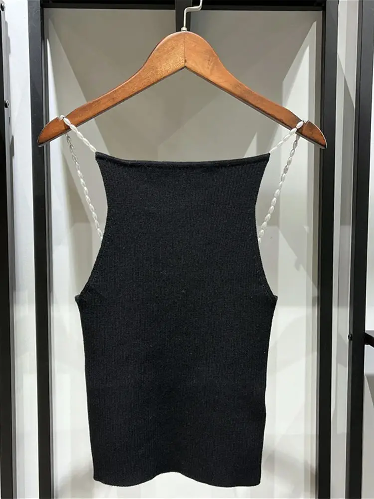 عرض خاص سعر المرأة الرسن مطرز متماسكة بروتيل مثير أكمام الأسود تريكو كاميس للإناث