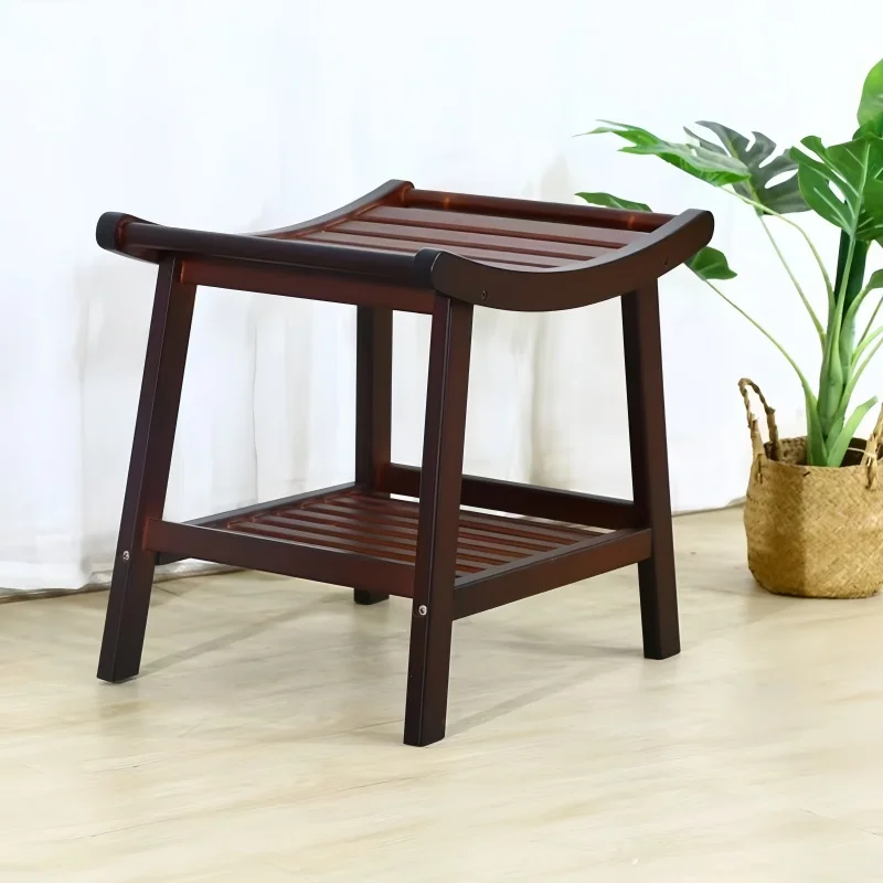 Non-Slip Shower Stool Bamboo Bathroom Stool Lightweight Portable Bathtub Bench Waterproof Low Stool for Elderly Steady New