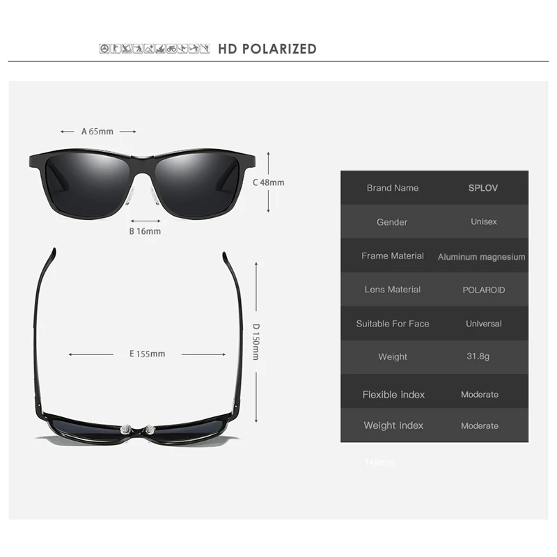 SPLOV Prescription Sunglasses Men's Professional Customized Polarized Lenses Frameless Design Myopia Glasses Driving Glasses