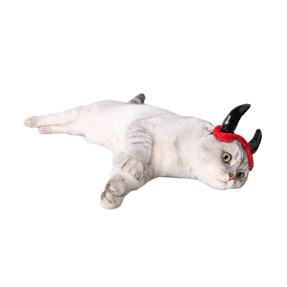 

Pet Cat Halloween Devil Horn Hat Black Soft Comfortable Adjustable Elastic Buckle Pet Hat Cosplay Party Decor Puppy Dog Size L