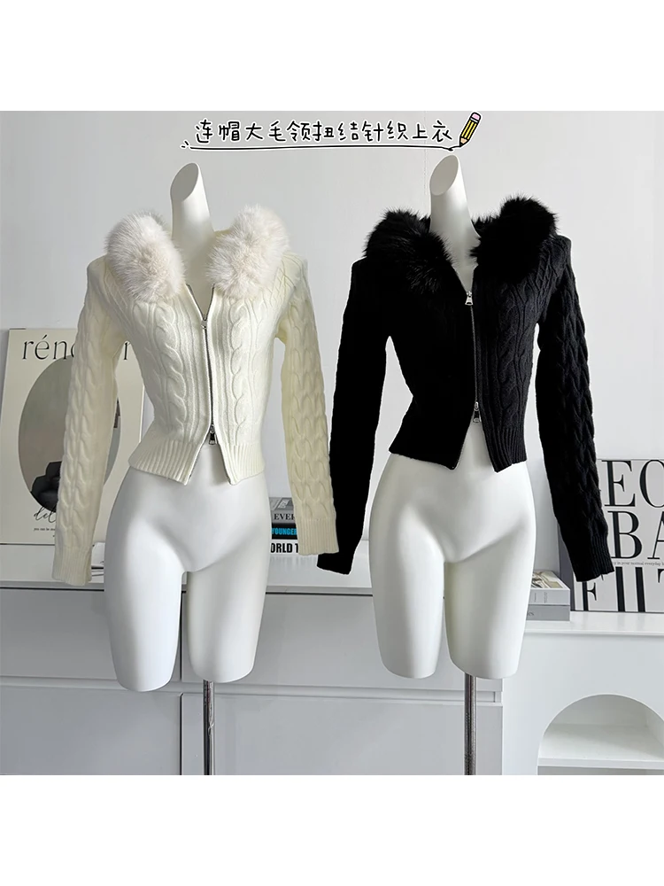 Winter Women Shoujo Old Money Solid Color Long Sleeve Hoodies Cardigan Cuddly Sweater Knitwear Crop Jacket Korean Fashion Fluffy