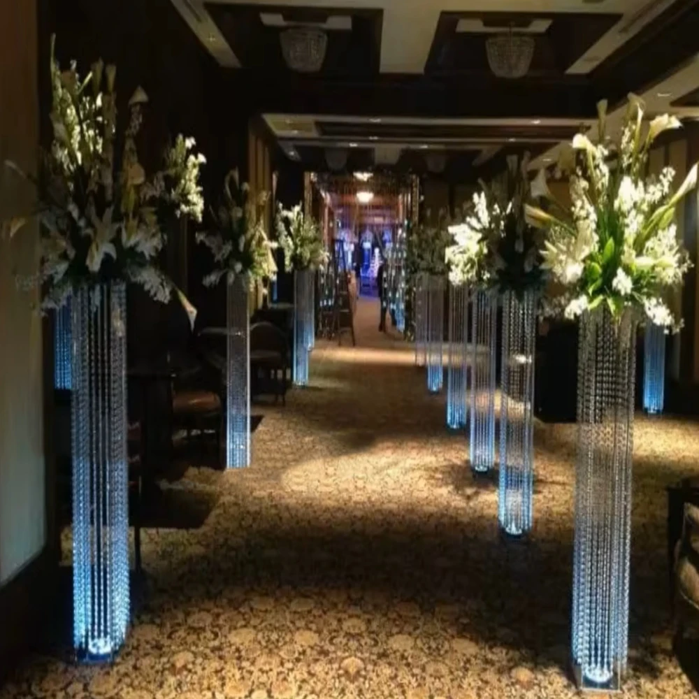 

2-8pcs)H100cm-120cm))Metal Crystal Acrylic Beaded Hanging Backdrop Stand Arch fram aisle decor For Wedding Decoration 0833