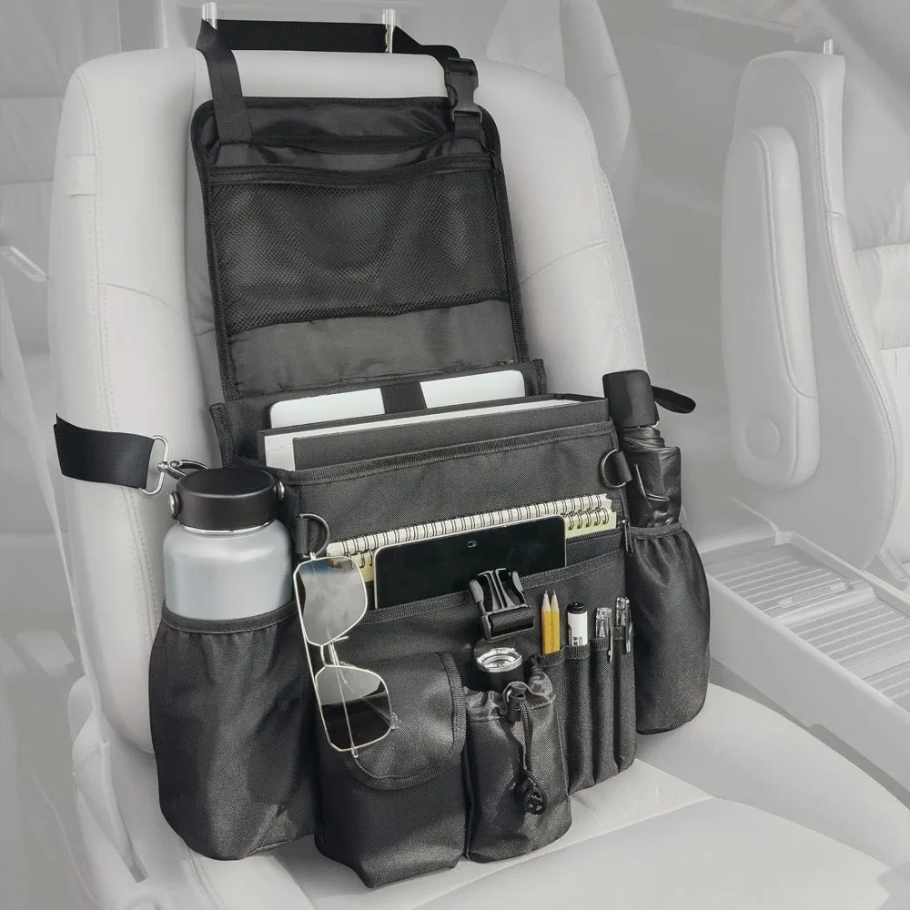 

car organizer front seat: portable large capacity car organizers and storage with laptop storage adjustable strap seat organize