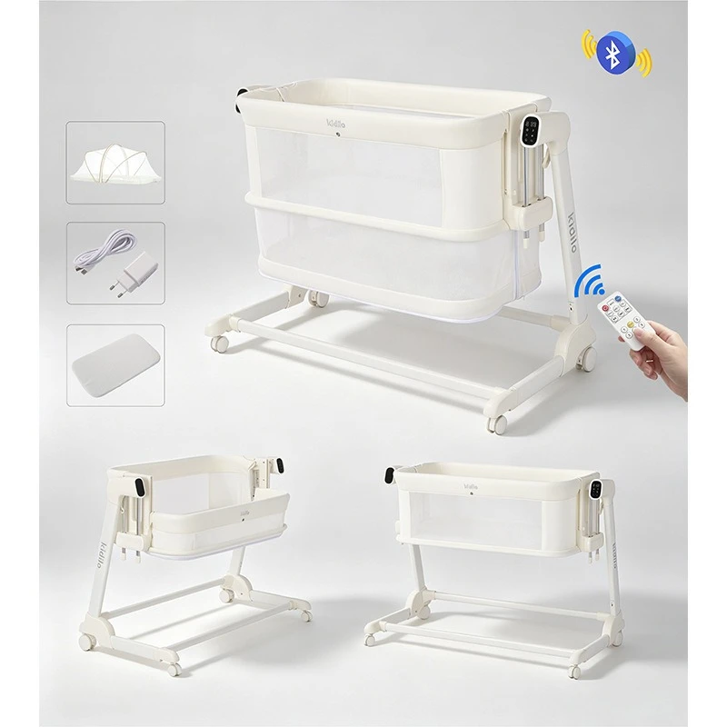 Baby crib, multifunctional newborn splicing large bed, anti-spill milk, movable foldable electric crank, side bed