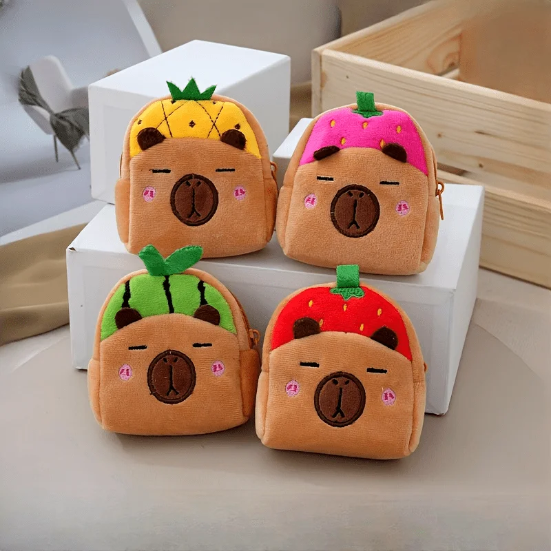 Capybara Plush Coin Purse, Minimalist Style Fabric Storage Bag, No Print Edge, Charming Earphone & Data Cable Backpack Pendant