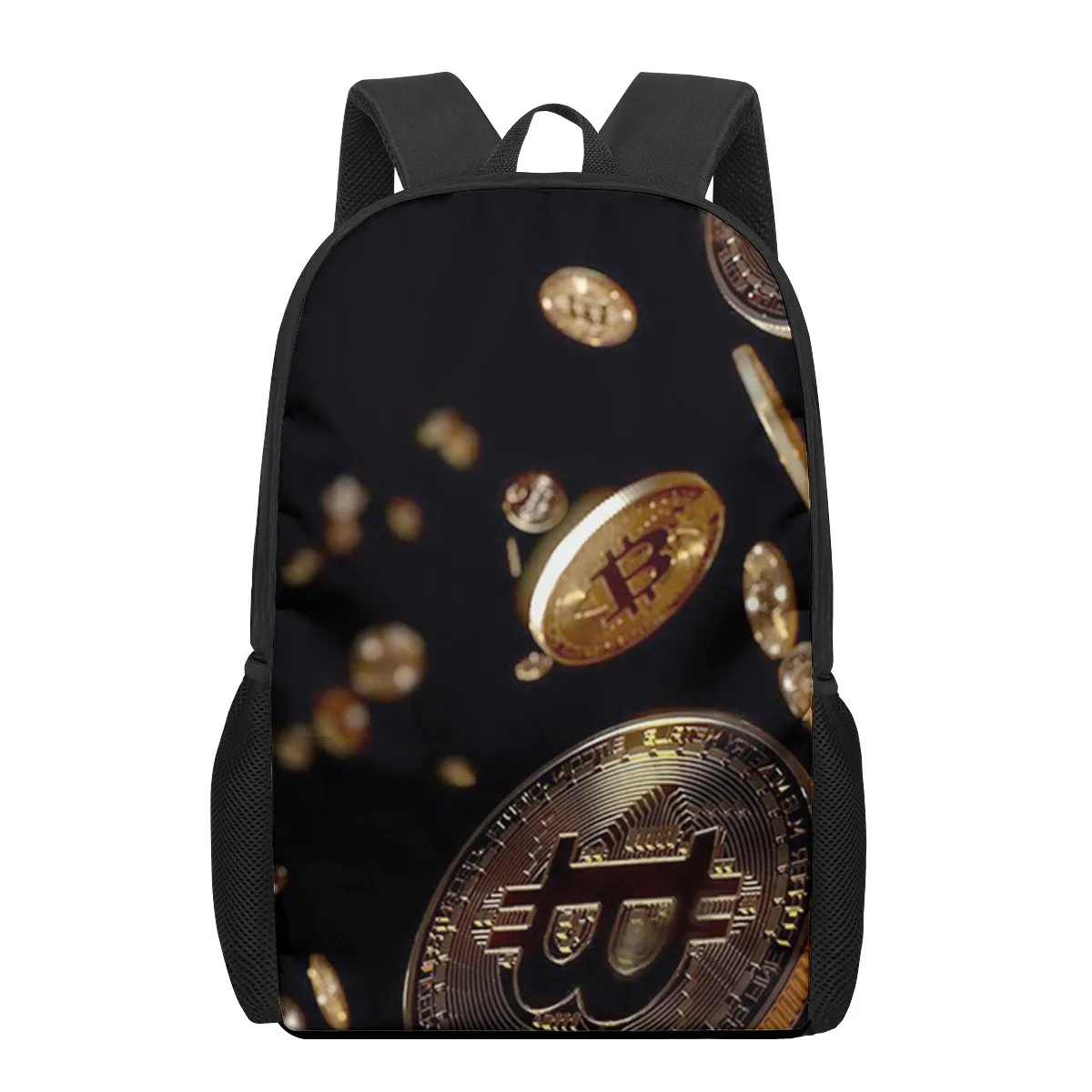 Bitcoin Money Currency Print 16-inch Teen School Bag Boys Girls Kids School Backpack Student School Bag Large Capacity Backpack