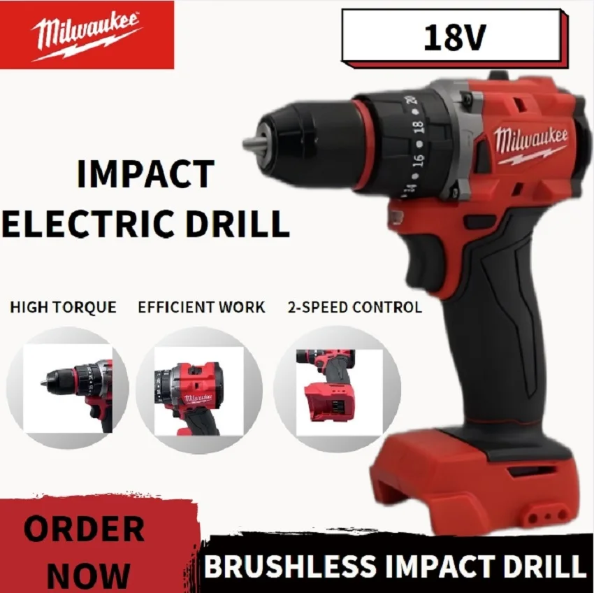 Milwaukee Brushless Impact Bor Listrik Pukulan Instan Baterai M18 Kecepatan Torsi Tinggi Menjalankan Perkakas Listrik Motor Isi Ulang