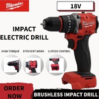 Milwaukee Brushless Impact Electric Drill Instant Punch M18 Battery High Torque High Speed Running Rechargeable Motor Power Tool