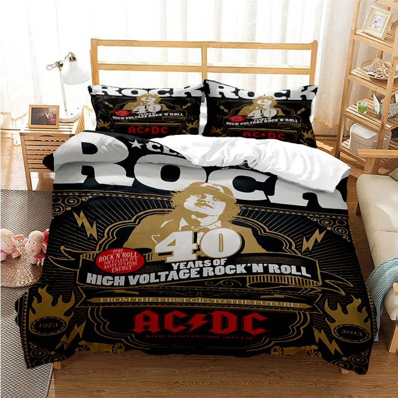 

3d print music AC/DC Rock Band Bedding Set Boys Girls Twin Queen Size Duvet Cover Pillowcase Bed Kids Adult Fashion Home Textile