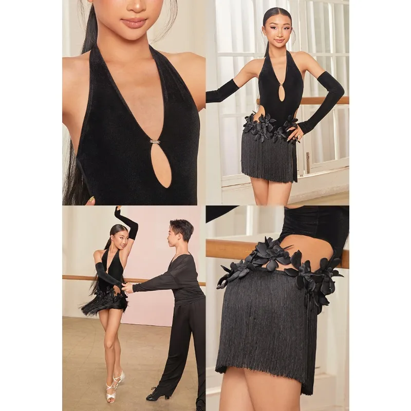 

Платье ZYM по индивидуальному заказу с подвесным воротником, платья для латинских танцев, тренировочный наряд для девочек с нижним бельем 25073