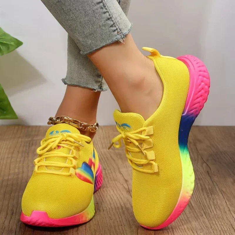 New Women Mesh Ventilation Rainbow Sole Sneakers Size 43 Female Platform Sports Shoes Woman Non-Slip Tennis Shoes Zapatos Mujer