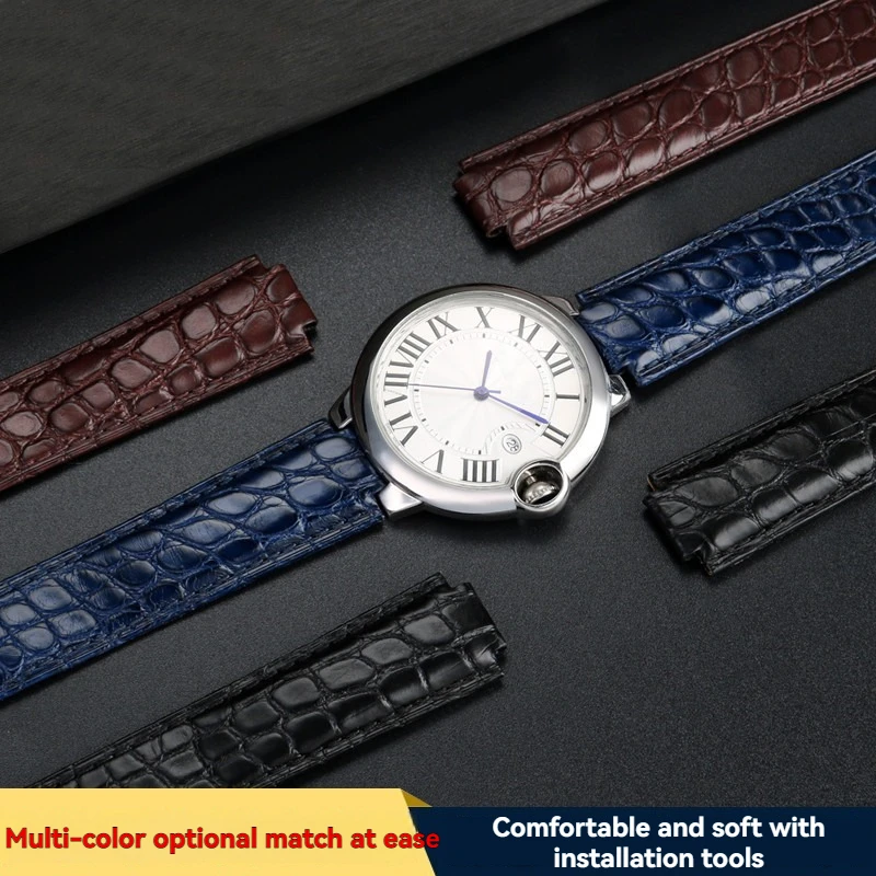 14-8mm 16-8mm 18-11mm 20-12mm 22-14mm pulseira de relógio de couro de jacaré genuíno para balão azul Cartier, pulseira de crocodilo de luxo