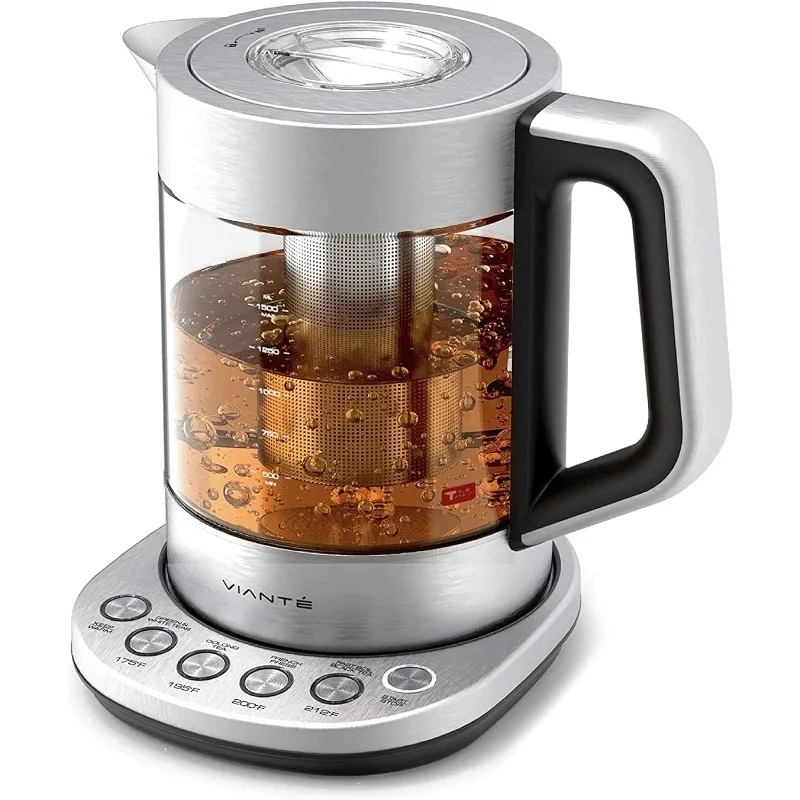 

Vianté Hot Tea Maker Electric Glass Kettle with tea infuser and temperature control.Automatic Shut off.Brewing Programs for your